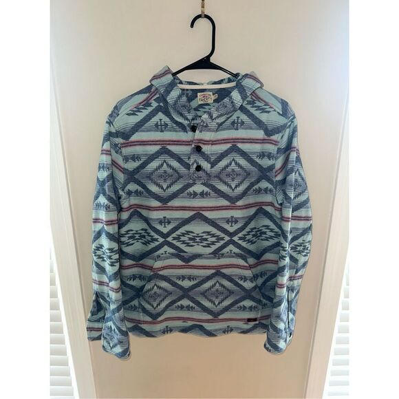 Faherty Mens Aztec Tribal Blue Poncho Hoodie Size Small - Picture 1 of 6